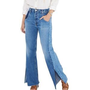 Ética Jeans Women's 30 Blue Amis Relaxed Bootcut Slit Umbra Two Tone Button Fly